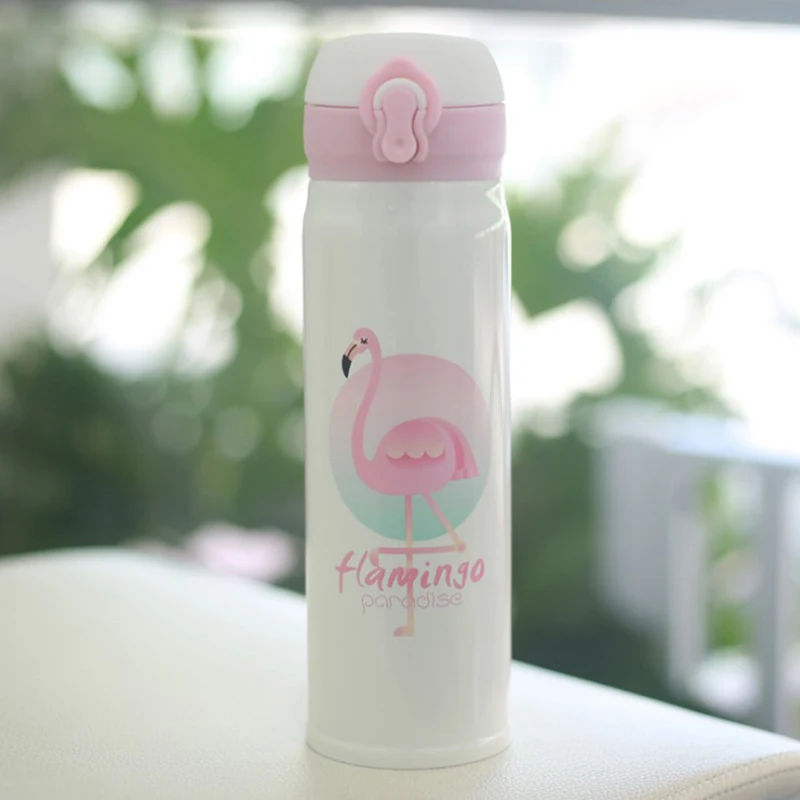 Термос с вакуумной крышкой из нержавеющей стали с фламинго - Цвет: Flamingo L