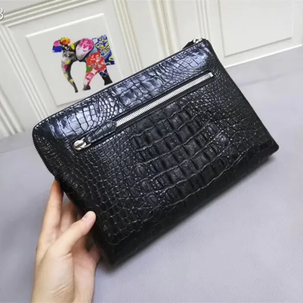 Business style Authentic Crocodile Head Skin Zipper Closure Men's Wristlets Bag Genuine Alligator Leather Male Clutch Card Purse