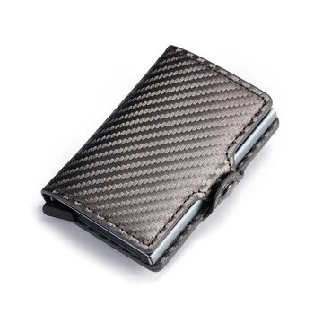 

Bycobecy Top Quality Carbon Fiber Credit Card Holder RFID Men Business Button Wallet New Male Coin Purse ID Holder with Zipper