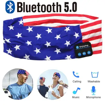 

Wireless Bluetooth 5.0 Earphone Sleep Mask Sport Soft Headband For Running Doing Excercise Music Headset With National Flag
