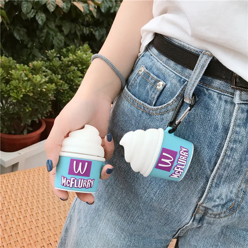 3D Веселые беспроводные Bluetooth наушники McDonald McFlurry Ice Cream чехлы для Apple Airpods 1/2