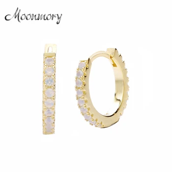 

Moonmory Big Size Gold Color 925 Sterling Silver opal Hoop Huggies Earring For Women Luxury Opal Huggies Hoop Earring Brincos
