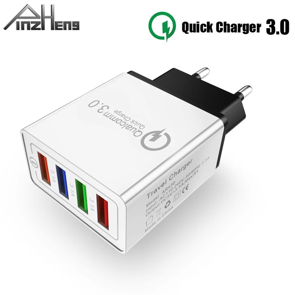 

PINZHENG 4 USB Port Quick 3.0 Charge 5V 3.1A Fast Charging Phone Charger For iPhone Samsung Xiaomi Huawei US EU Plug Charger