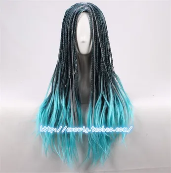 

Top Quality Descendants 2 Uma Cosplay Wig Blue Grey Mix Black Braided Heat Resistant Synthetic Hair Wigs + Wig Cap