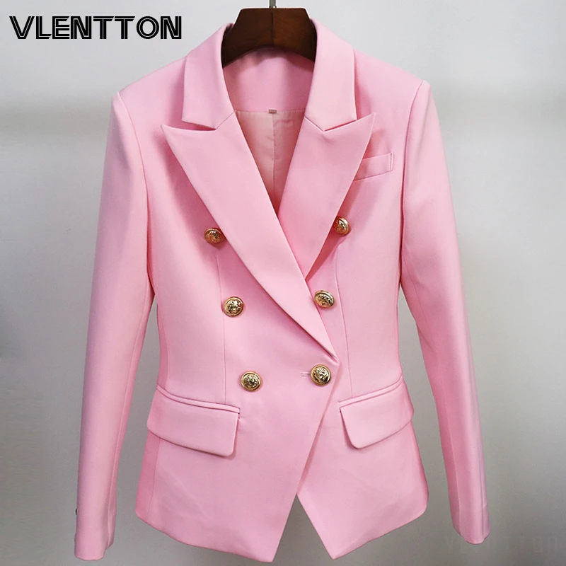 

Plus Size 3XL High Quality 2020 Autumn Women Pink Slim Blazer Jacket Metal Lion Button Suit Coat Female Top Office Blazers Mujer