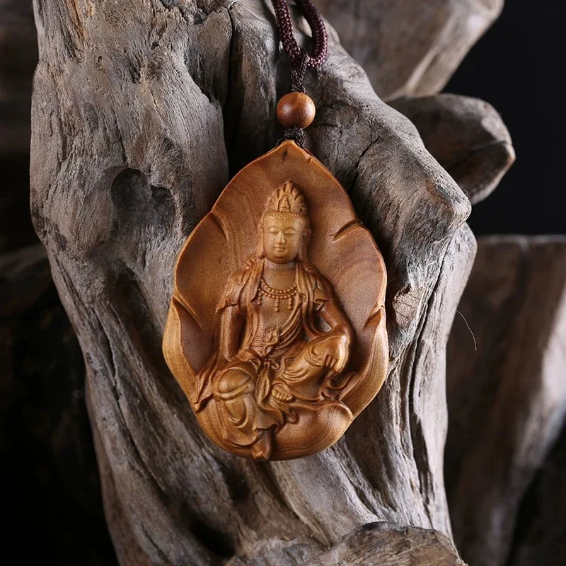

XS038-5CM Hand Carved Boxwood Carving Figurine Buddha Netsuke Penden Home Decor - Guanyin Bodhisattva Statue Chinese Folk Crafts