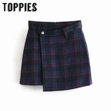 Зимние Клетчатые Шерстяные Юбки Асимметричные мини-юбки с высокой талией винтажные сетчатые уличные юбки