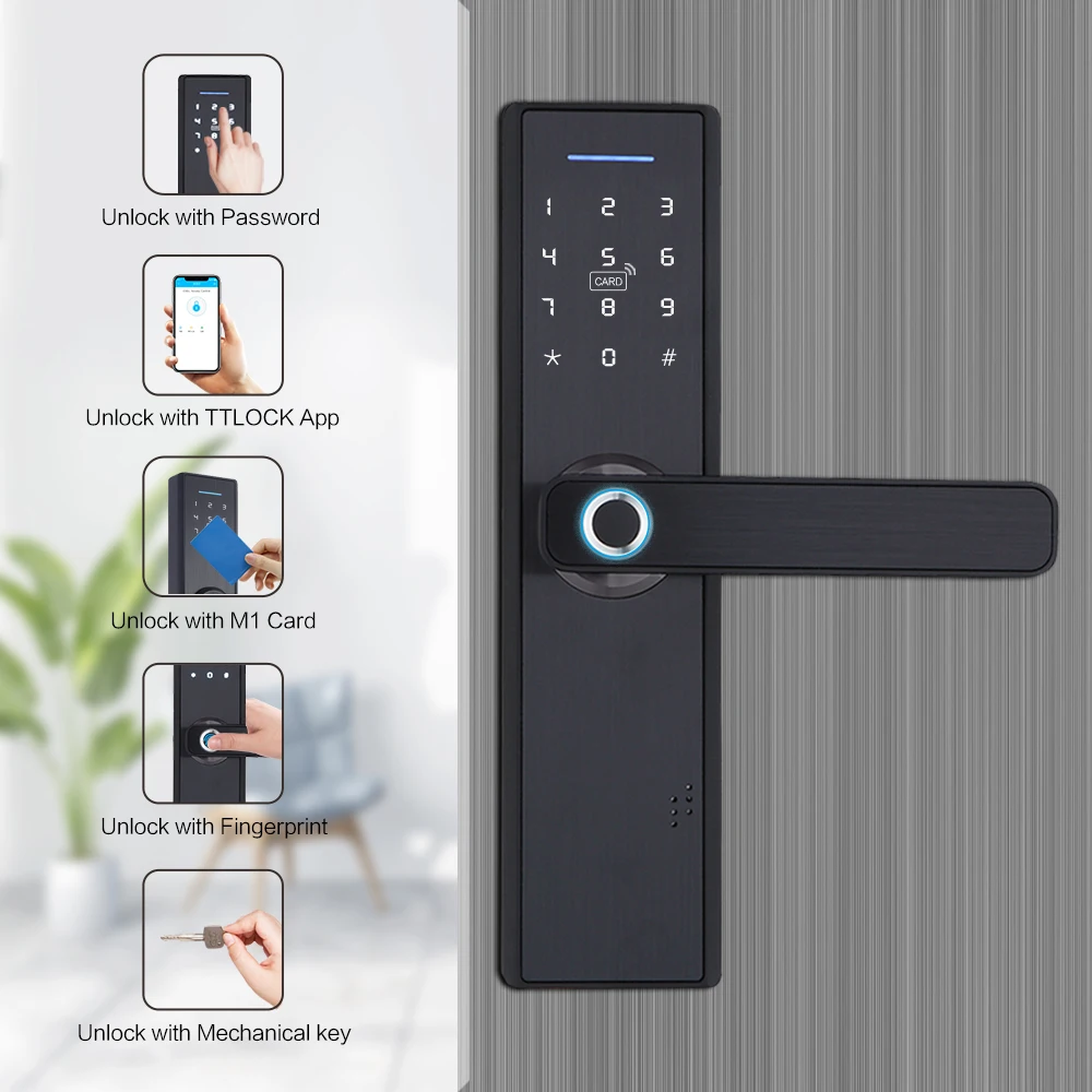 Wifi приложение электронный дверной замок, интеллектуальные Биометрические дверные замки отпечатков пальцев, умный wifi цифровой дверной замок без ключа
