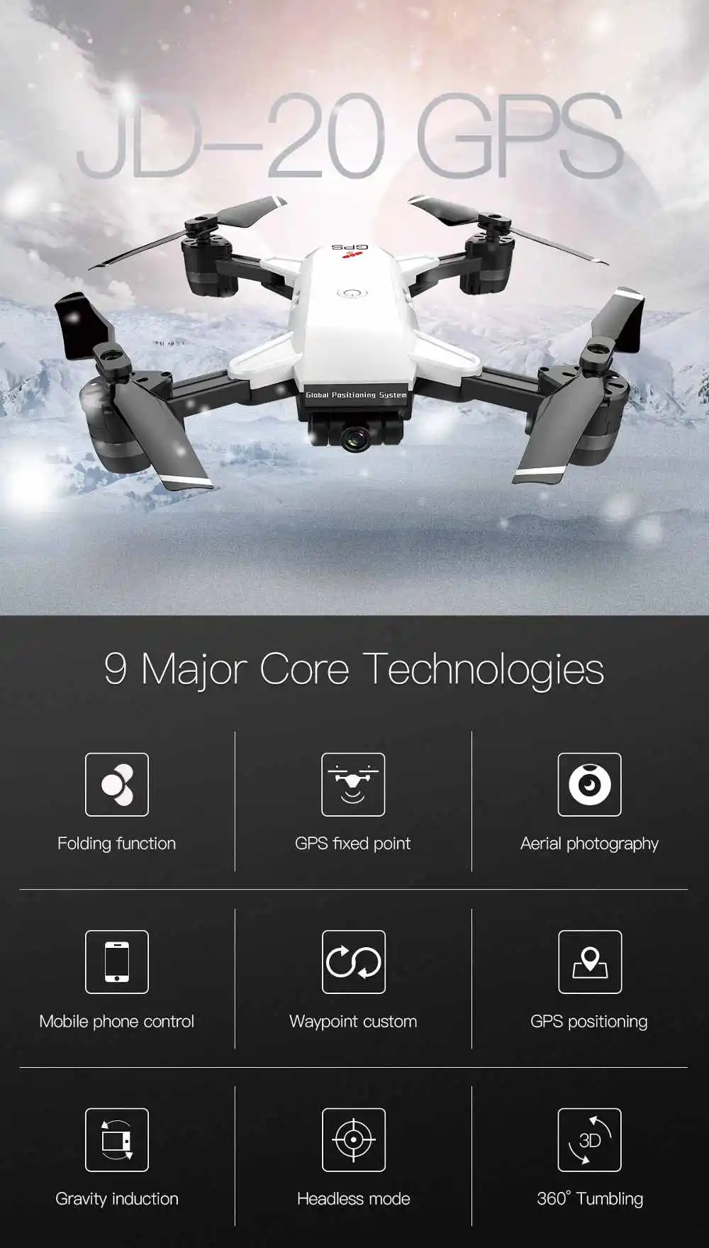 JDRC JD-20G JD20G gps динамическое следование Wi-Fi FPV с 1080P HD камерой складной Радиоуправляемый Дрон Квадрокоптер RTF объемное действие