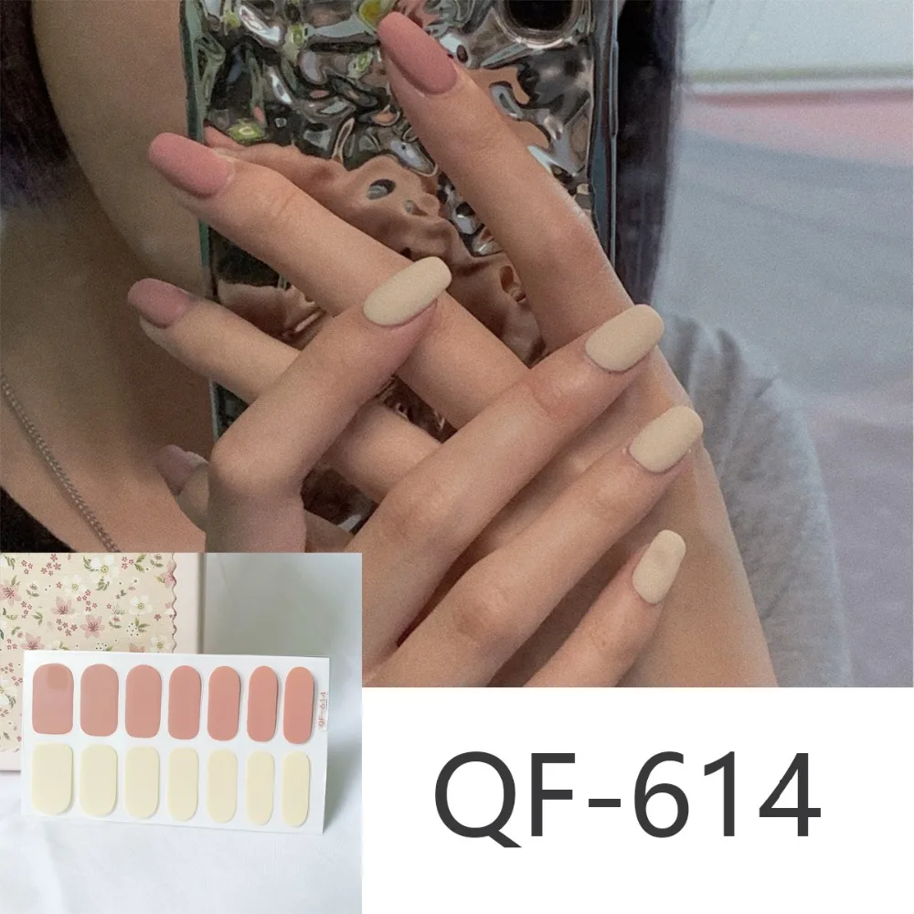 14tips/sheet Milk Heart Nail Wraps Polish Decals Strips Jump Cross Color Glitter 3D Adhesive Full Nail Art Stickers Matte Nails