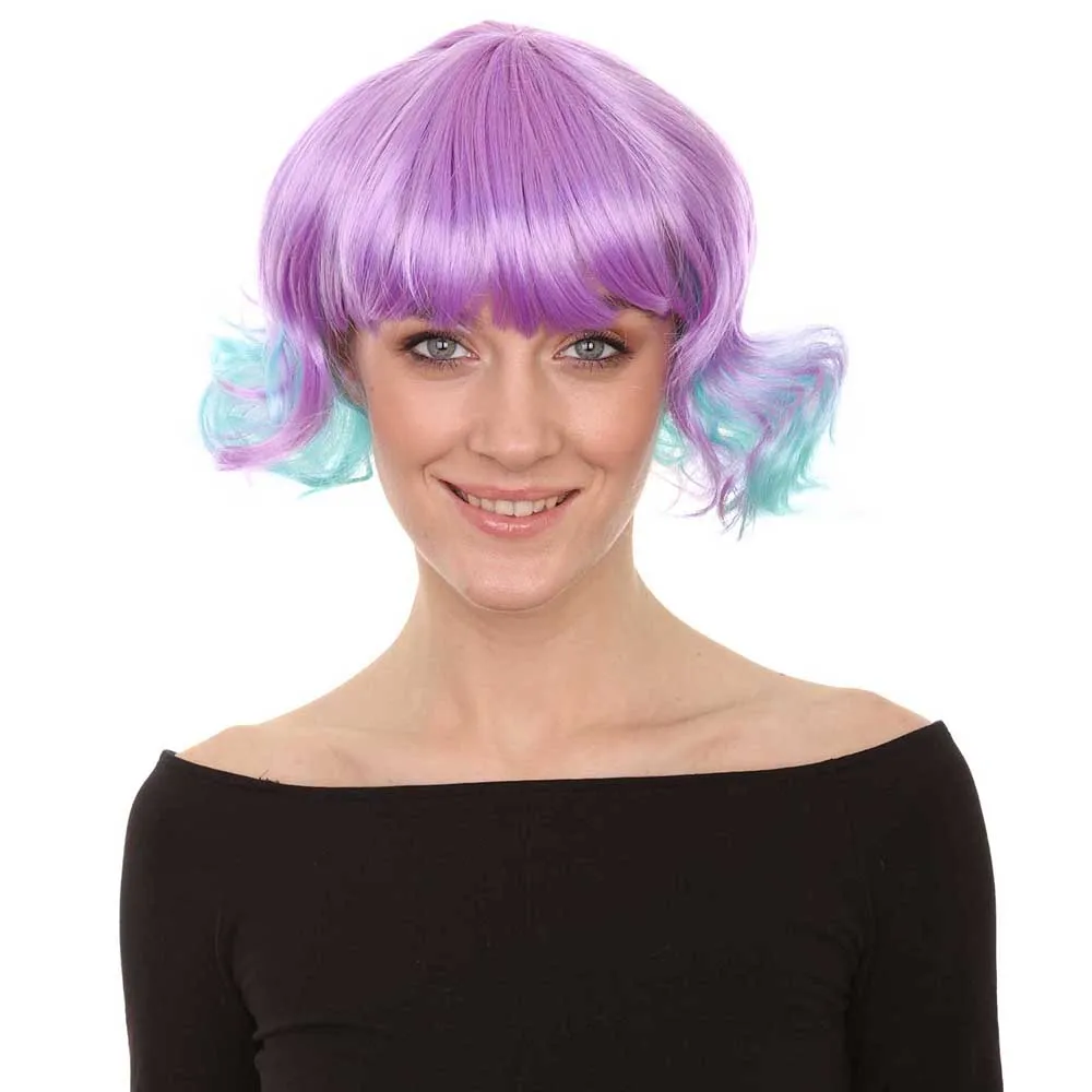 

HPO Synthetic Womens Carnival Wavy Adult Cosplay Wigs with Bangs Bob Fancy Dress Costume Masquerade Anime Halloween Party Wigs