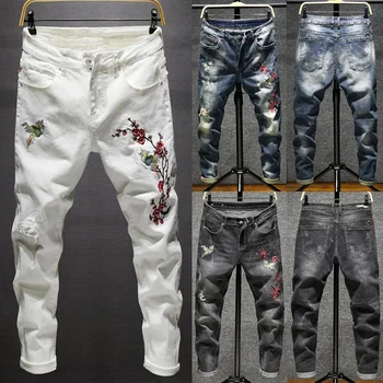 

Embroidered jeans Men Skinny jeans Stretchy jeans Denim Pant Casual Pant Ripped Jeans Frayed Jeans Men Jeans Men Pant