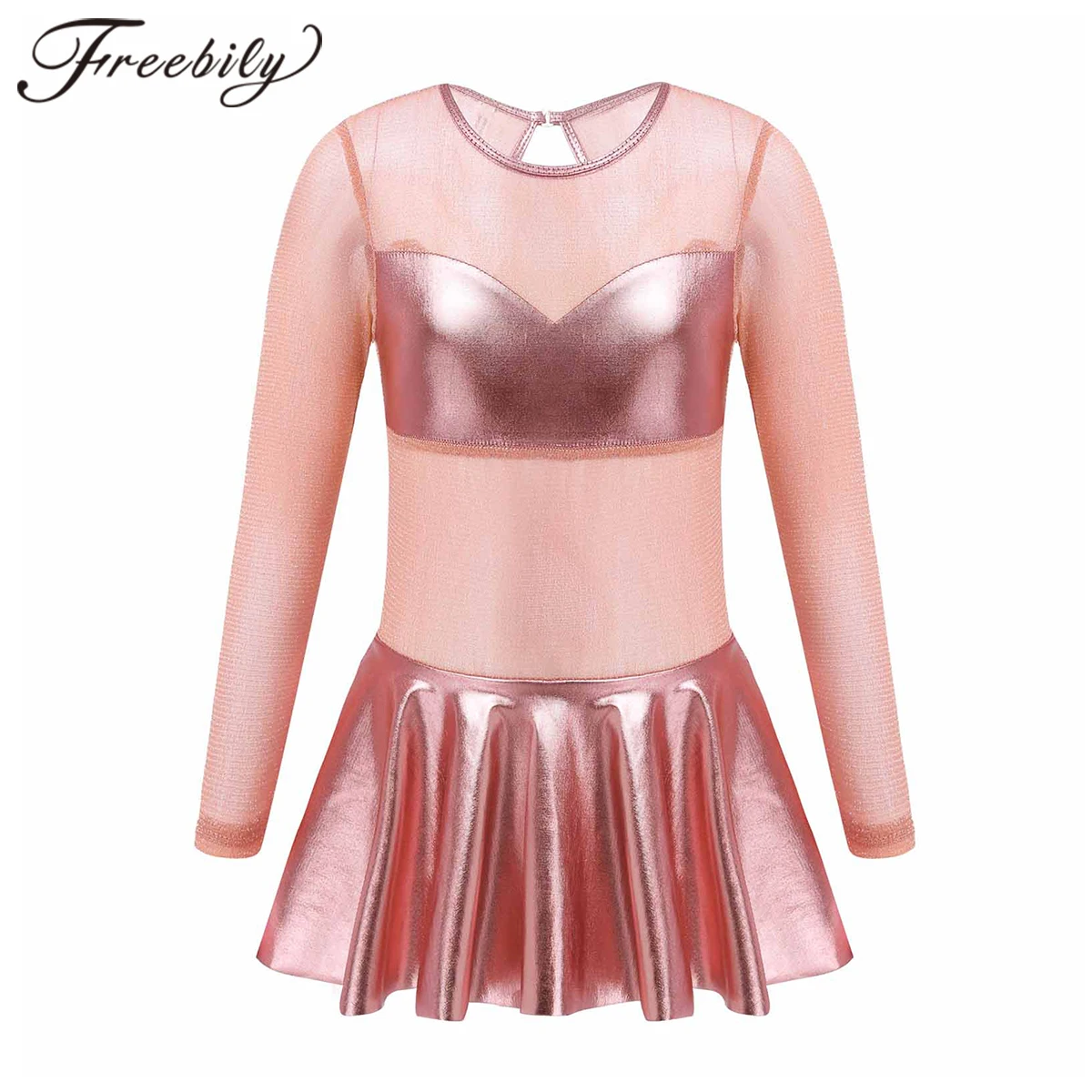 

Kids Girls Glittering See-through Long Sleeve Ballet Dress Gymnastics Leotard Girls Latin Dance Tango Rumba Ballroom Dancewear