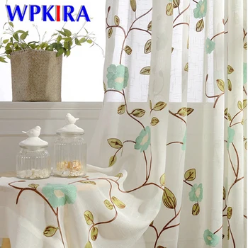 

Rural Blue /Pink Floral Embroidered Tulle Curtains for Living room Garden Window Screen Sheer Voile Drapes Finished Home WP106D3