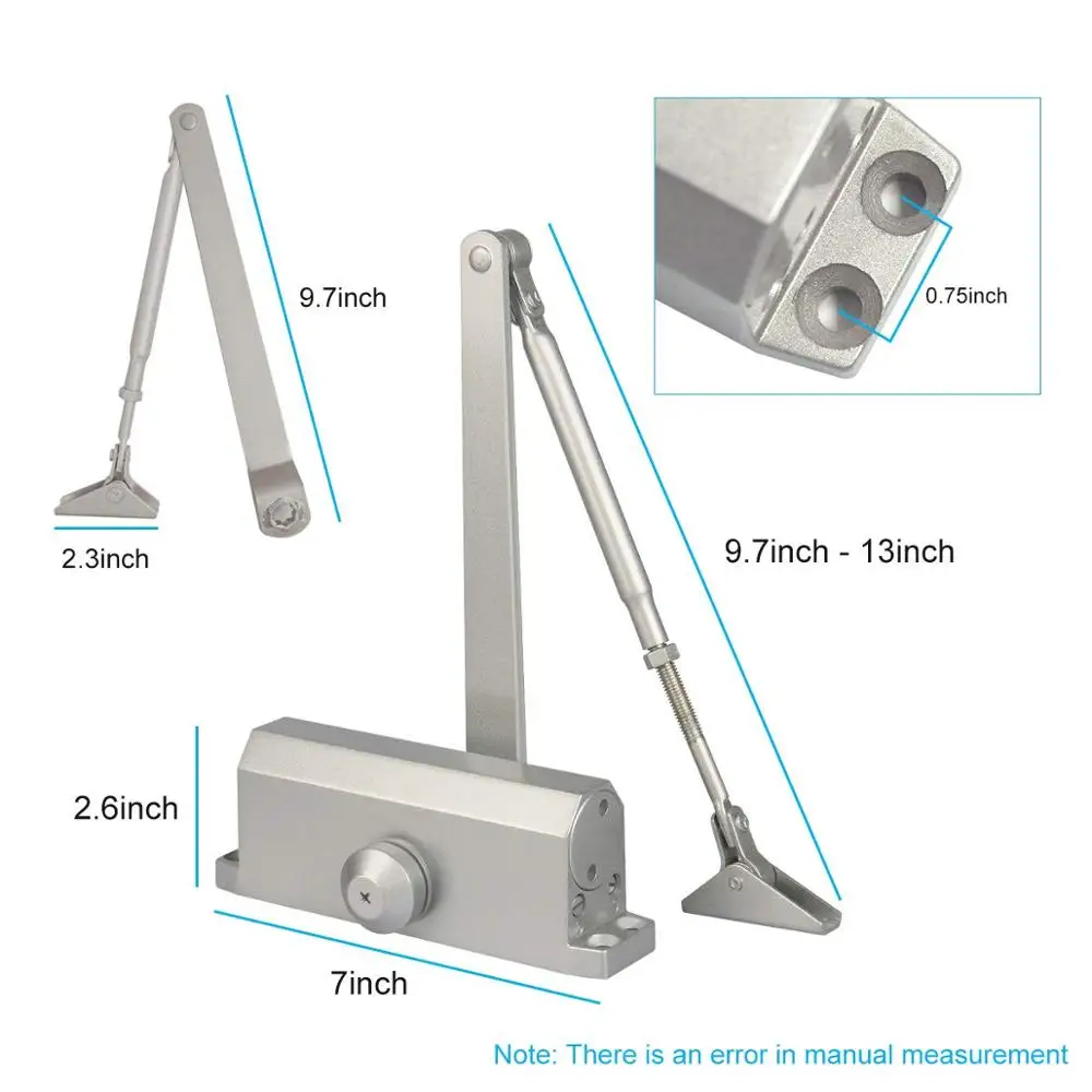 Onarway Adjustable Automatic Size 2 Spring Hydraulic Door Closer/Closure for Residential Home Use for 25~45Kg Door Easy to Install Including Parallel Bracket