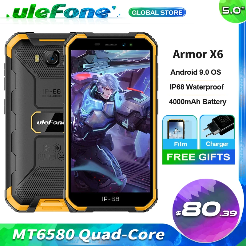 Ulefone Power X6 IP68 Водонепроницаемый прочный телефон MT6580 Android 9 0 Quad-Core 4000 мАч 2 Гб