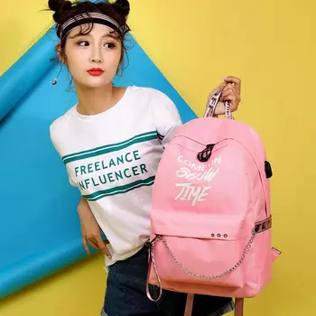 

Shoulder Bag Hiking Leisure Backpack Women Backpack Outdoor Sports Unisex Waterproof USB Charge Letters Print Teenagers