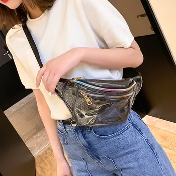 

Fashion Women PVC Transparent Fanny Pack Travel Waist Bag Laser Purse Shoulder Chest Bag Sport Wild Large Capacity Waist Packs
