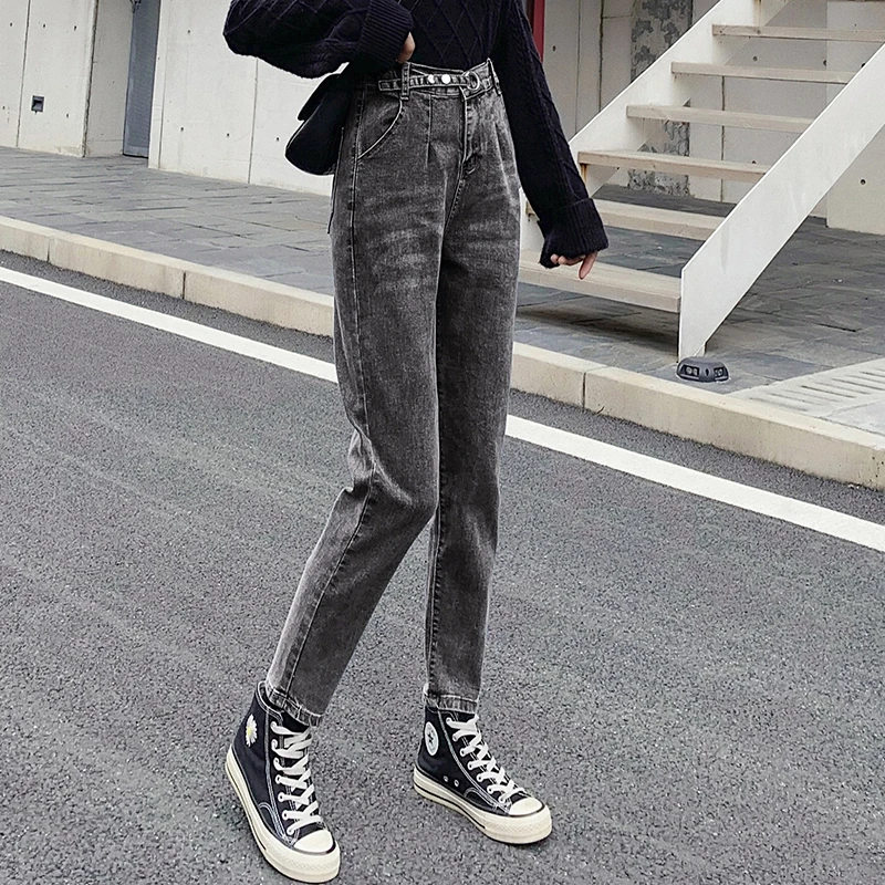 Streetwear Elastic High Waist Jeans Women Harem Korean Stretch Loose Denim Pants Pencil Pants Female Straight Trouser