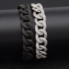 Hip Hop AAA Zircon Paved Bling Iced Out CZ Bracelets Black Silver Color Cuban Miami Link Chain Charm Jewelry Drop Shipping S0502
