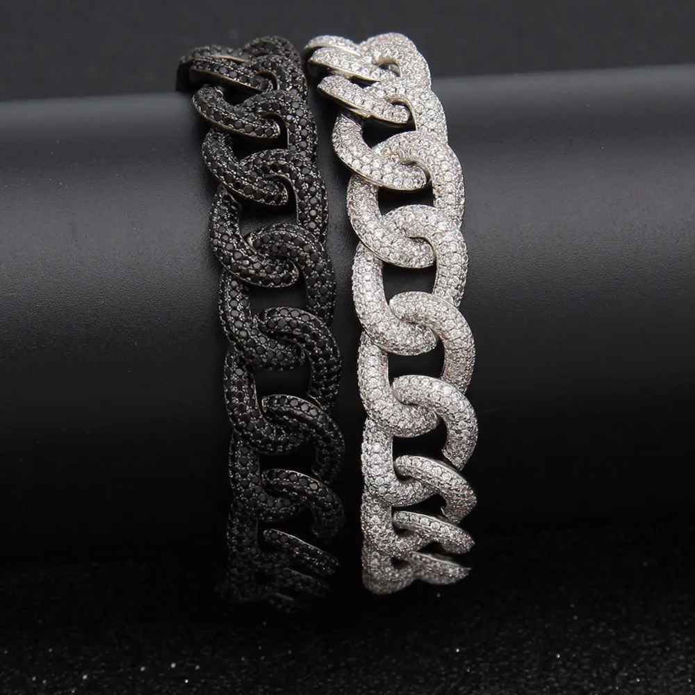 

Hip Hop AAA Zircon Paved Bling Iced Out CZ Bracelets Black Silver Color Cuban Miami Link Chain Charm Jewelry Drop Shipping S0502