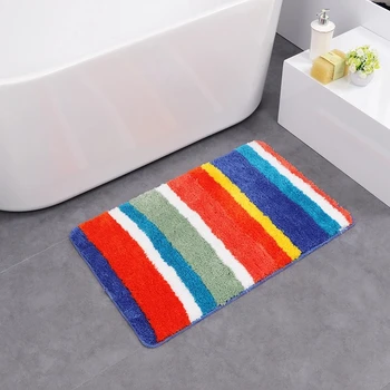 

Modern Bathroom Mat Carpet Colorful Stripe Pattern Bath Mat 45*65cm Bathroom Toilet Rug Non-slip Water Absorbent Floor Decor Mat