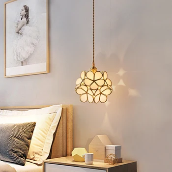 

Cherry blossoms Glass Pendant Lights Flower Brass Copper Pendant Sconce Lamp Creative E27 hanging lights kitchen bedside light