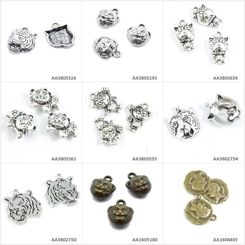 

Antique Bronze Silver Plated Jewelry Making Charms Roman Warrior Tag Portrait Tiger Head Chinese Zodiac Beading Crafting