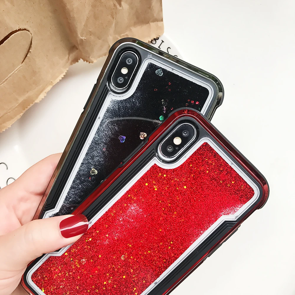 

Glitter Powder Dynamic Liquid Case For iPhone XR XS Max 7 8 6 6s Plus Metal Bumper Frame Full-Body Shockproof Transparent Cases