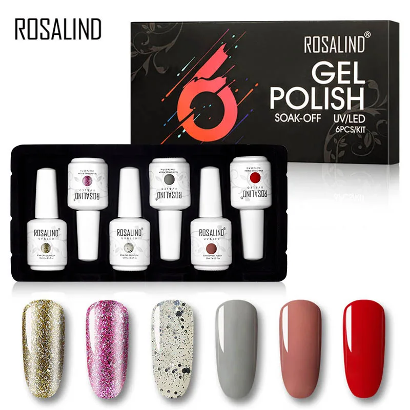 

ROSALIND 6PCS/Kit Gel Nail Polish Set Hybrid Varnish UV Gel Acrylic Gel Polish All For Manicure Base And Top Coat For Nail Art