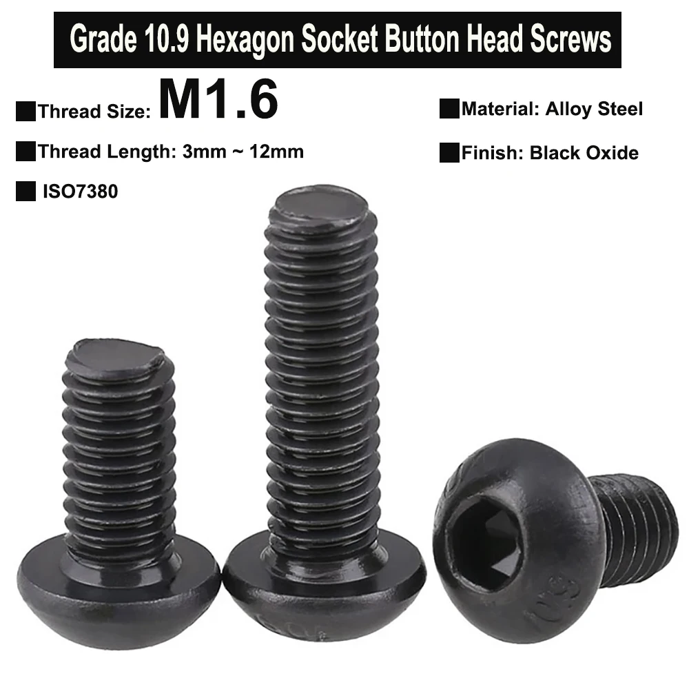 Alloy Steel Black Oxide Finish M6 X 10 mm Button Socket Head Screw pack of 10 
