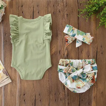 

2020 Newborn Infant Baby Girls Clothes Ruffle Sleeve Romper Floral Shorts Headband 3PCS Outfit Sets