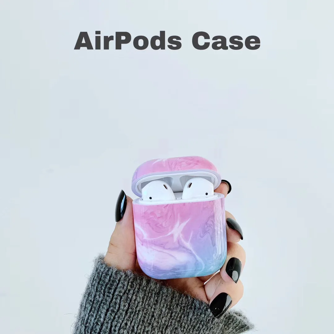 KJOEW Ins простой чехол с мраморными ушками для Airpods 1 2, Жесткий Чехол из поликарбоната, милый Жесткий Чехол для AirPods 1 2, защитный чехол - Цвет: 1