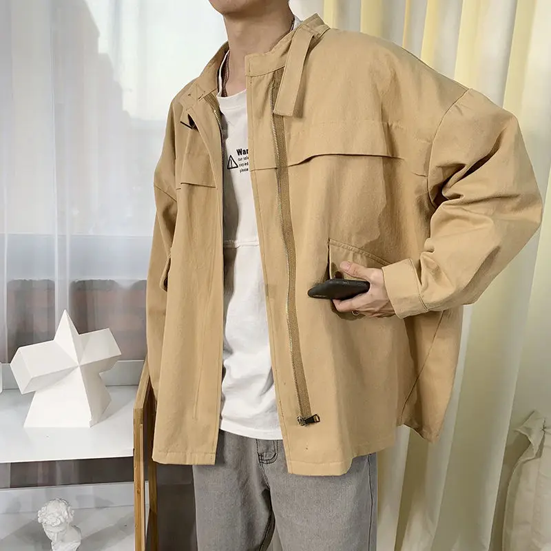 

Cotton Casual Jacket Men's Fashion Solid Color Baseball Uniform Jackets Mens Streetwear Loose Hip-hop Bomber Jacket Men M-5XL