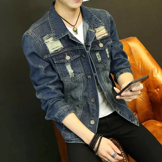 

Men's Wear 2019 Spring And Autumn New Style Trend Men Jacket Korean-style Slim Fit Men Casual with Holes Jeans Coat