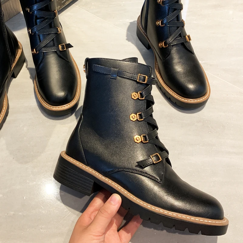 

women ankle boots Genuine Leather plus size 22-24.5 cm winter boots Lace Martin boots womens boots Knight boots riding boots