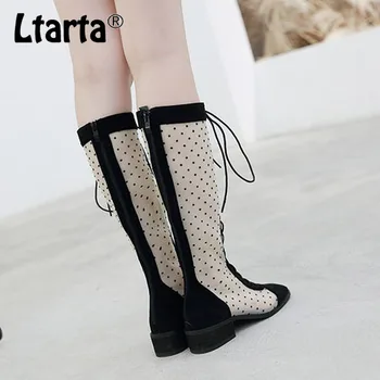 

LTARTA 4CM 2020 Spring Autumn Joker Round Head High Barrel Fashion Boots Sexy Temperament Flat Boots Cool Boots JXQ