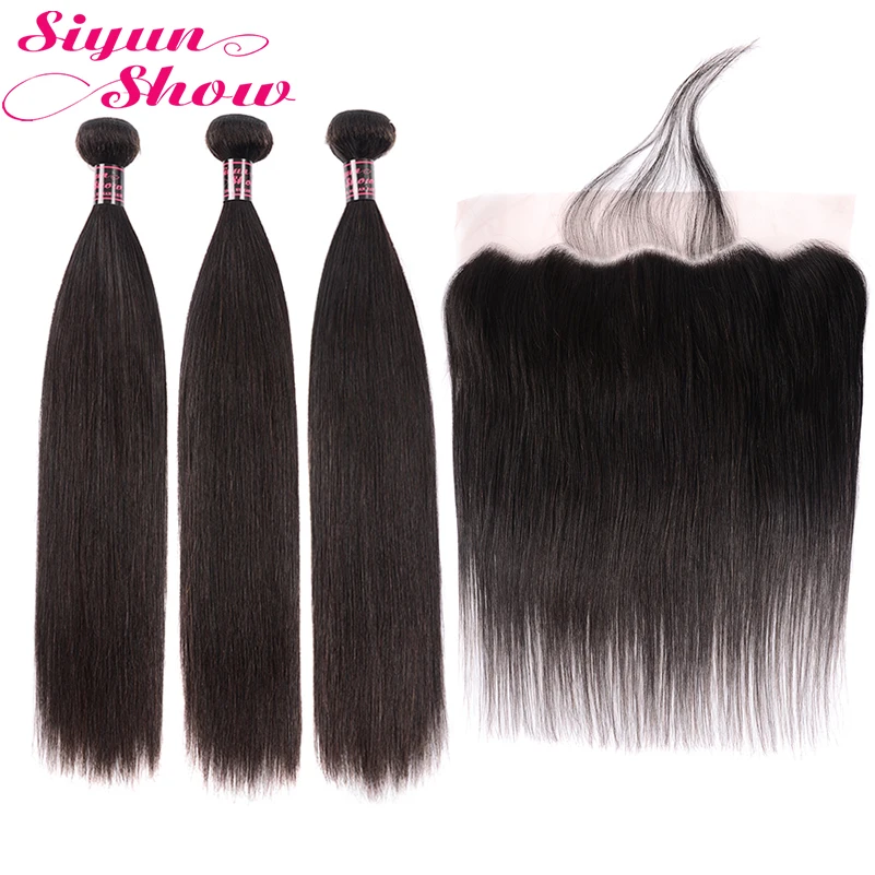 Siyun шоу бразильские Прямые пряди волос с фронтальной Remy человеческие застежкой|3/4