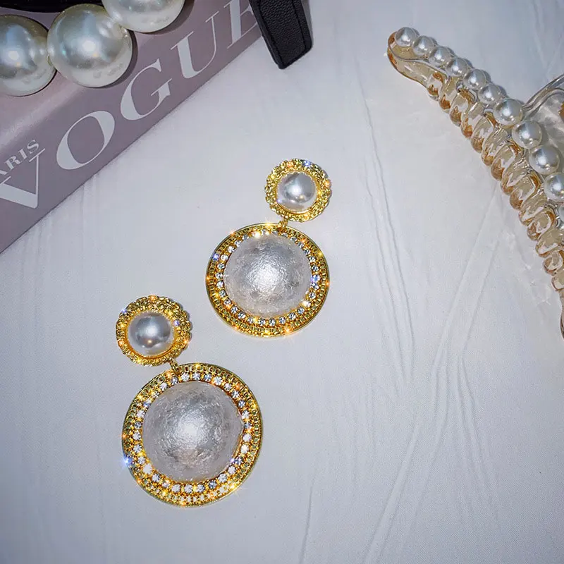 Unique personality large pearl Round earrings asymmetric Pearl Rhinestone Earrings | Украшения и аксессуары