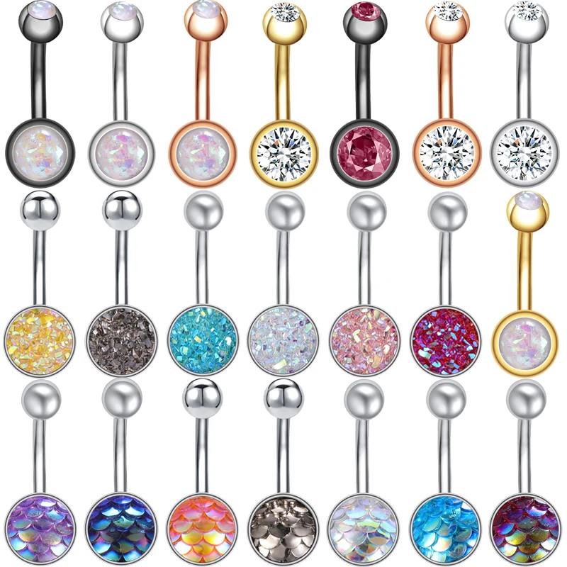 

AOEDEJ 14G Shiny Sequins Belly Button Ring Women Sexy Navel Ring Piercing Jewelry Round Crystal Belly Navel Ring Stainless Steel