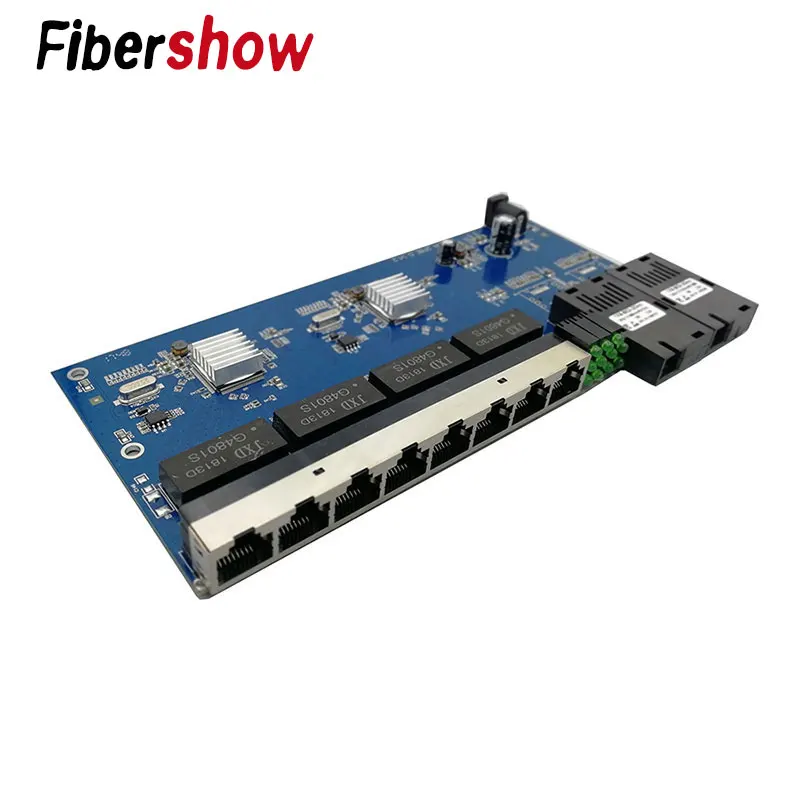Baratos Convertidor de medios ópticos de fibra de interruptor Gigabit Ethernet PCBA 8 RJ45 UTP y 2 puertos de fibra SC 10 100 1000 M placa PCB