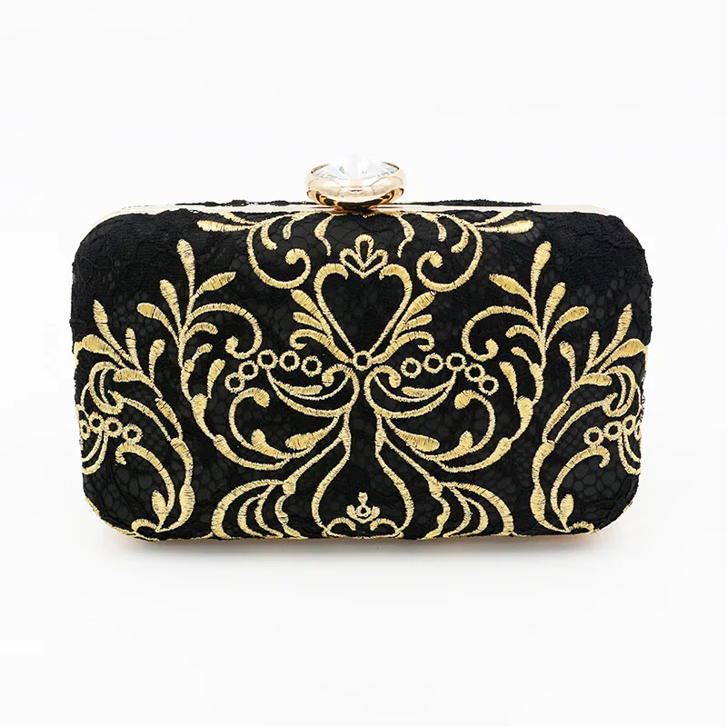 

Black And White with Pattern Dinner Bag Embroidered Fashion New Style Grade Evening Bag Formal Dress Korean-style Lace Dinner Ba