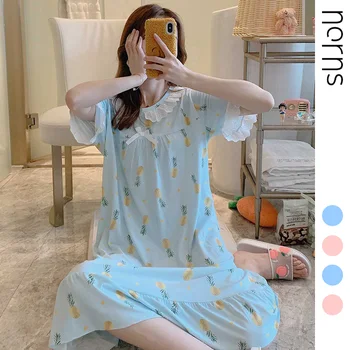 

Norns Summer Explosion Models Pineapple Short-sleeved Nightdress Female Girl Home Service Spring and Summer Lace Lace Nightdress