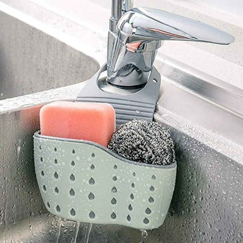 Sink Shelf Soap Sponge Drain Rack Silicone Storage Basket Bag Faucet Holder Adjustable Bathroom Holder Sink Kitchen Accessories