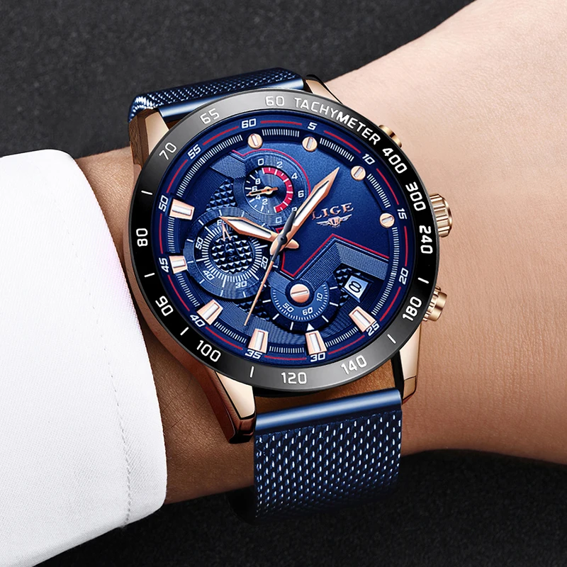 Fashion Relogio Masculino LIGE Top Brand Luxury WristWatch Quartz Clock Blue Watch Men Waterproof Sport Chronograph Mens Watches