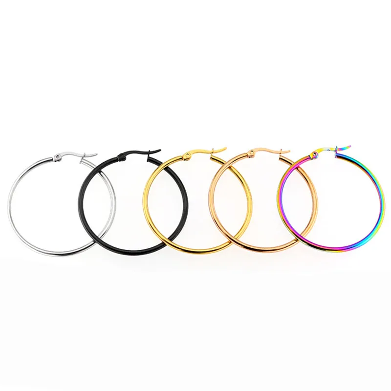 

Cheap Exaggerated large Earrings Stainless Titanium Steel Round Buckle Hoop Earrings for Women Jewelry Accessories Gift kpop