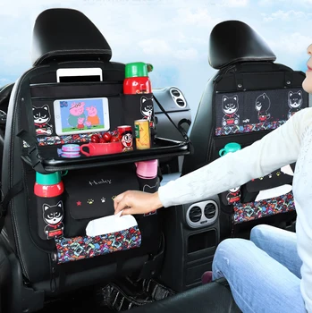 

Car Seat Back Organizer canvas Multi-Pocket Storage Bag Box case for cup Tablet holder truck SUV for kids baby table bottle