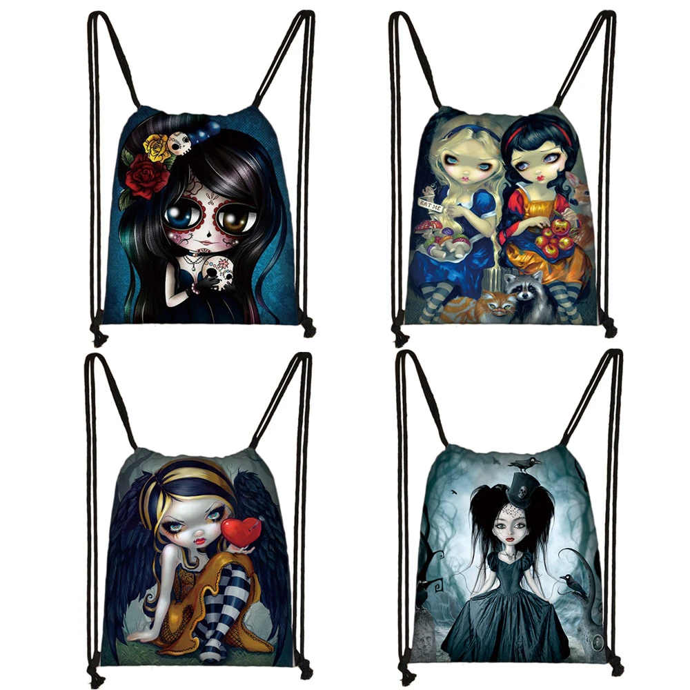 Cute Cartoon Gothic Girls Drawstring Bag Women Fashion Storage Bag Teenager Girls Canvas Backpack Ladies Party Shopping Bags Drawstring Bags Aliexpress
