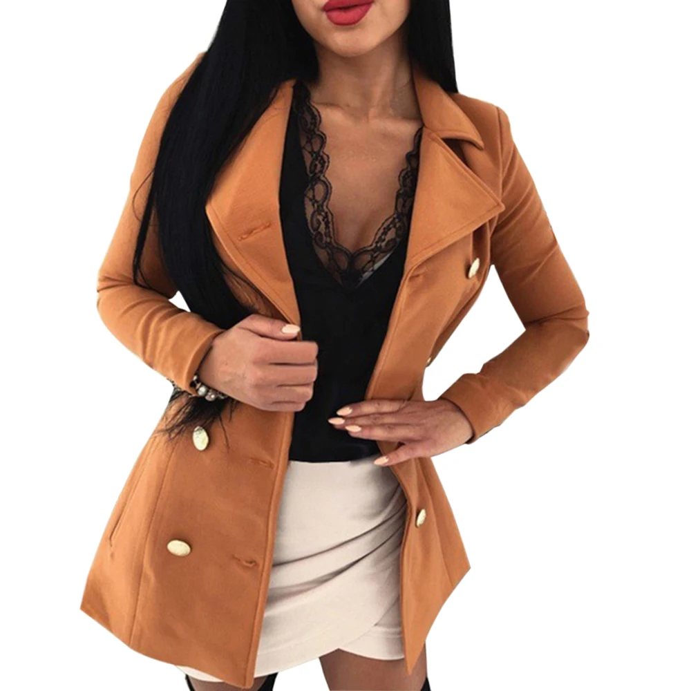 Модный женский двубортный пиджак, офисный Женский приталенный пиджак, Осенний теплый длинный женский пиджак, формальный пиджак, Chaqueta Mujer - Цвет: orange