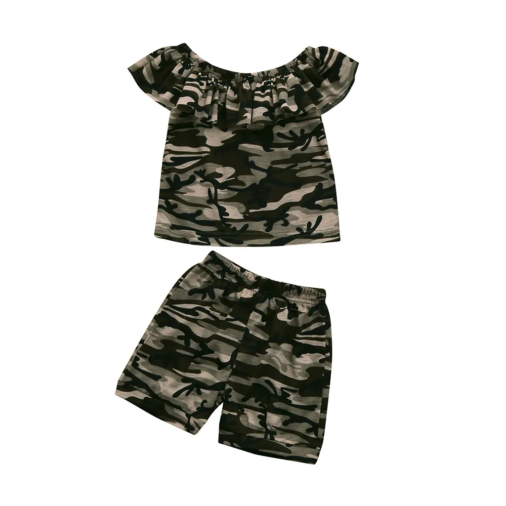 Детская камуфляжная футболка для мальчиков Топ+ шорты, комплект одежды, одежда для мальчиков детская одежда с короткими рукавами детская одежда - Цвет: Girls